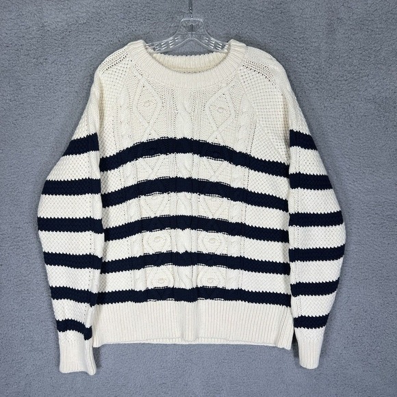 Vineyard Vines Sweater Womens Extra Large White Blue Striped Cable Knit Pullover - Picture 1 of 6